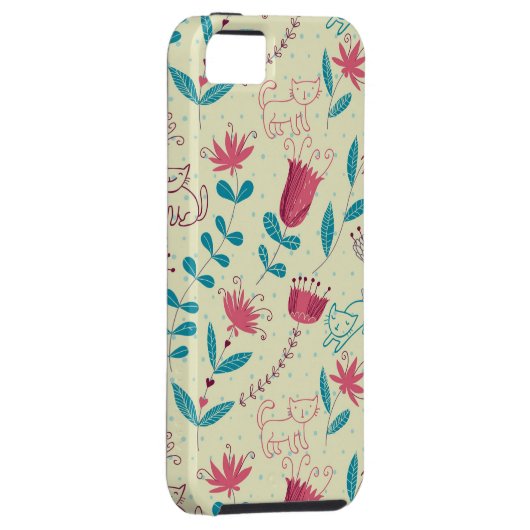 Blumenmuster mit Cartoonkatzen Case-Mate iPhone Hülle (Rückseite/rechts)