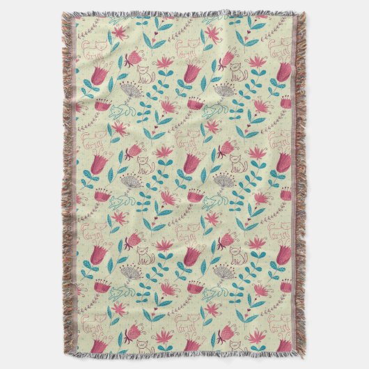 Blumenmuster mit Cartoonkatzen Decke (Vorderseite Vertikal)