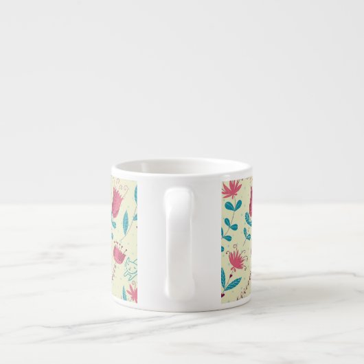 Blumenmuster mit Cartoonkatzen Espressotasse (Rückseite)