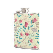 Blumenmuster mit Cartoonkatzen Flachmann (Links)