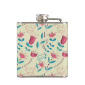 Blumenmuster mit Cartoonkatzen Flachmann (Rückseite)