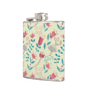 Blumenmuster mit Cartoonkatzen Flachmann (Links)