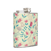 Blumenmuster mit Cartoonkatzen Flachmann (Rechts)