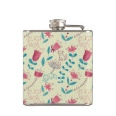 Blumenmuster mit Cartoonkatzen Flachmann (Rückseite)