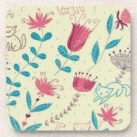 Blumenmuster mit Cartoonkatzen