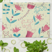 Blumenmuster mit Cartoonkatzen Küchentuch (Gefaltet)