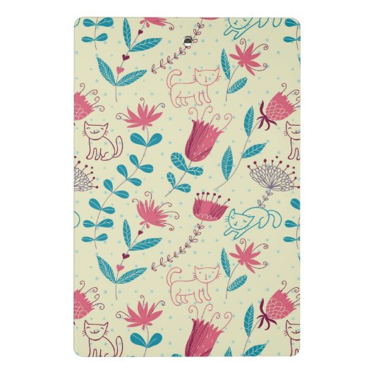 Blumenmuster mit Cartoonkatzen Mini Klemmbrett (Rückseite)