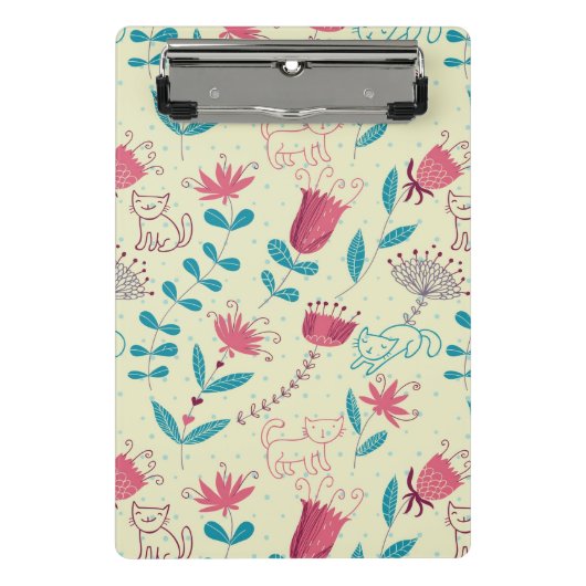 Blumenmuster mit Cartoonkatzen Mini Klemmbrett (Vorderseite)