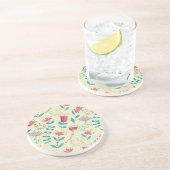 Blumenmuster mit Cartoonkatzen Sandstein Untersetzer (Seite)