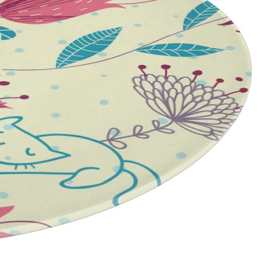 Blumenmuster mit Cartoonkatzen Schneidebrett (Ecke)