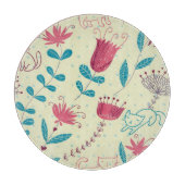 Blumenmuster mit Cartoonkatzen Schneidebrett (Vorderseite)