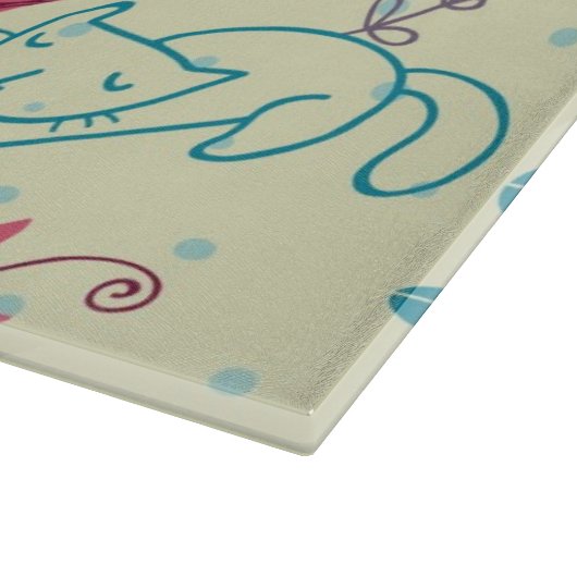 Blumenmuster mit Cartoonkatzen Schneidebrett (Ecke)