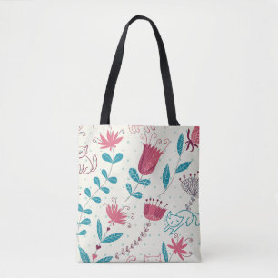 Blumenmuster mit Cartoonkatzen Tasche