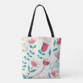 Blumenmuster mit Cartoonkatzen Tasche (Rückseite)