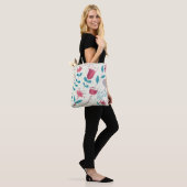 Blumenmuster mit Cartoonkatzen Tasche (Am Model)