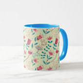 Blumenmuster mit Cartoonkatzen Tasse (VorderseiteRechts)