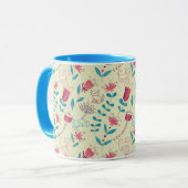 Blumenmuster mit Cartoonkatzen Tasse (Vorderseite Links)