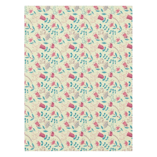 Blumenmuster mit Cartoonkatzen Tischdecke (Vorderseite)