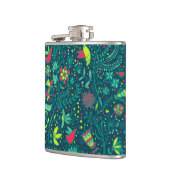 Blumenmuster mit Cartoonvögeln 2 Flachmann (Links)