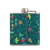 Blumenmuster mit Cartoonvögeln 2 Flachmann (Rückseite)