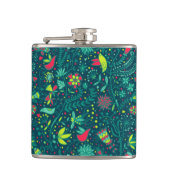 Blumenmuster mit Cartoonvögeln 2 Flachmann (Vorderseite)