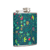 Blumenmuster mit Cartoonvögeln 2 Flachmann (Rechts)