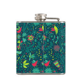 Blumenmuster mit Cartoonvögeln 2 Flachmann (Rückseite)