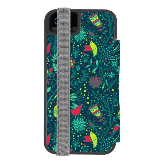 Blumenmuster mit Cartoonvögeln 2 Incipio iPhone Geldbeutel-Hülle (Folio Rückseite)