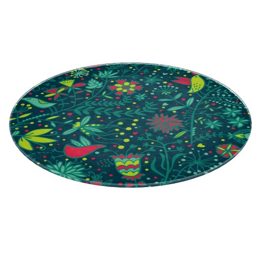 Blumenmuster mit Cartoonvögeln 2 Schneidebrett (Ecke)