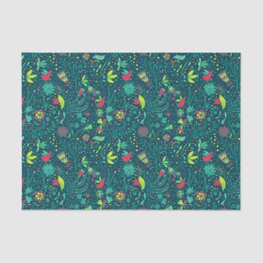 Blumenmuster mit Cartoonvögeln 2 Seidenpapier (Vorderseite)