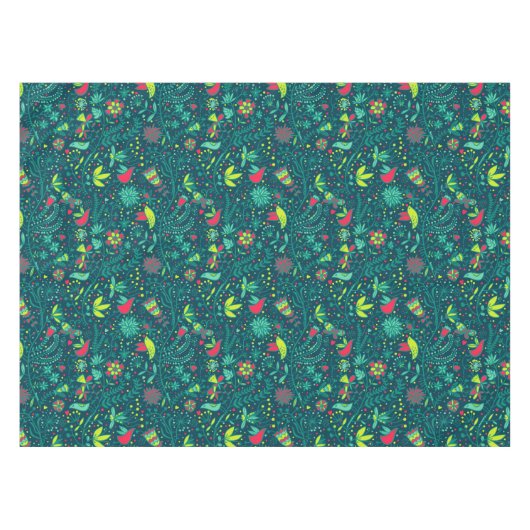 Blumenmuster mit Cartoonvögeln 2 Tischdecke (Vorderseite (Horizontal))