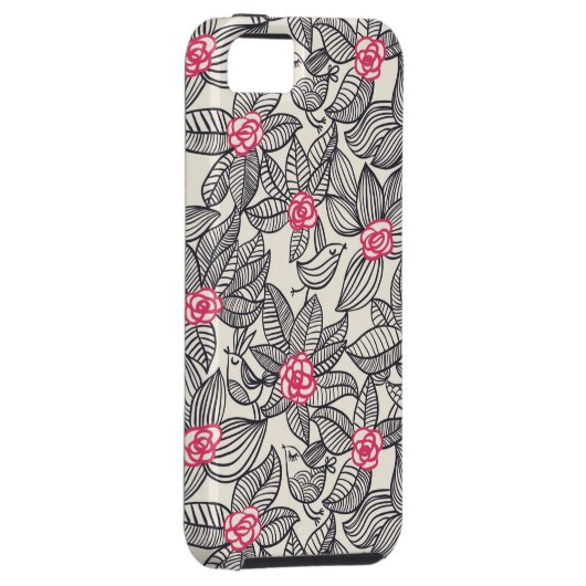 Blumenmuster mit Cartoonvögeln Case-Mate iPhone Hülle (Rückseite/rechts)