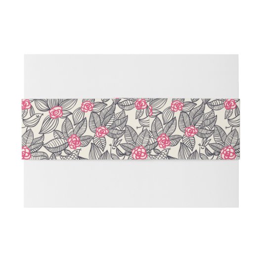 Blumenmuster mit Cartoonvögeln Einladungsbanderole (Rückseitenbeispiel)