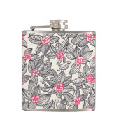 Blumenmuster mit Cartoonvögeln Flachmann (Vorderseite)