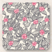 Blumenmuster mit Cartoonvögeln Getränkeuntersetzer (Vorderseite)