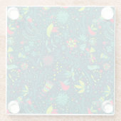 Blumenmuster mit Cartoonvögeln Glasuntersetzer (Rückseite)