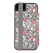 Blumenmuster mit Cartoonvögeln Incipio iPhone Geldbeutel-Hülle (Folio Rückseite)