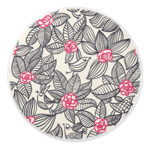 Blumenmuster mit Cartoonvögeln Keramikknauf