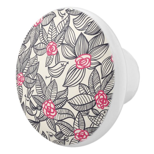 Blumenmuster mit Cartoonvögeln Keramikknauf (Rechts)