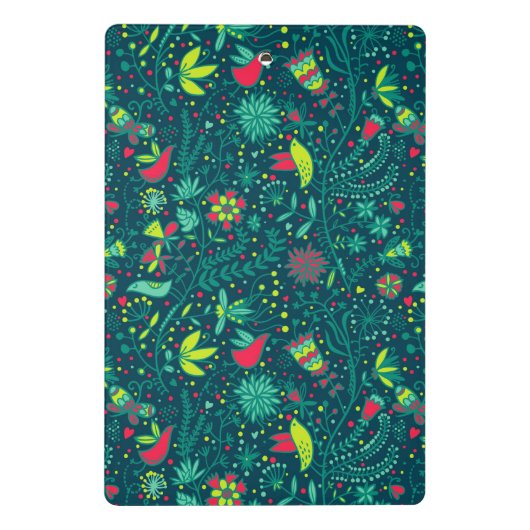 Blumenmuster mit Cartoonvögeln Mini Klemmbrett (Rückseite)