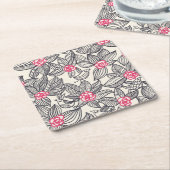 Blumenmuster mit Cartoonvögeln Rechteckiger Pappuntersetzer (angewinkelt)