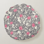 Blumenmuster mit Cartoonvögeln Rundes Kissen (Rückseite)