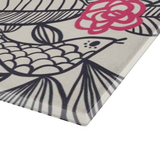 Blumenmuster mit Cartoonvögeln Schneidebrett (Ecke)