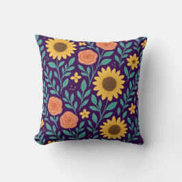 Blumenmuster mit dunkelviolettem Hintergrund Kissen