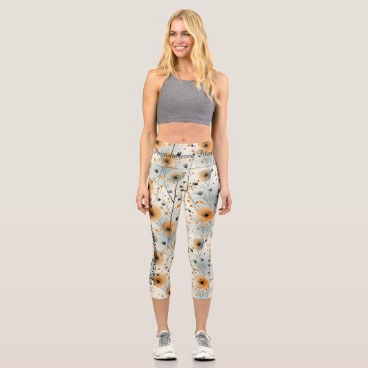 Blumenmuster mit erdigen Farben Capri Leggings (Vorderseite)