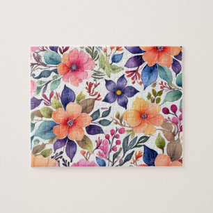 Blumenmuster mit farbigen Aquarell-Blume Puzzle