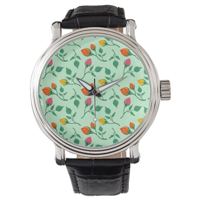 Blumenmuster mit farbigen Blume der Rose Armbanduhr (Vorderseite)