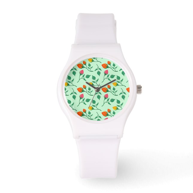 Blumenmuster mit farbigen Blume der Rose Armbanduhr (Vorderseite)