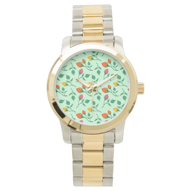 Blumenmuster mit farbigen Blume der Rose Armbanduhr (Vorderseite)