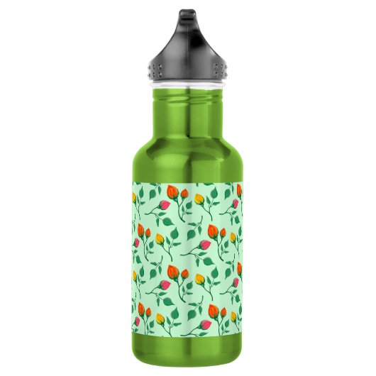 Blumenmuster mit farbigen Blume der Rose Edelstahlflasche (Rechts)